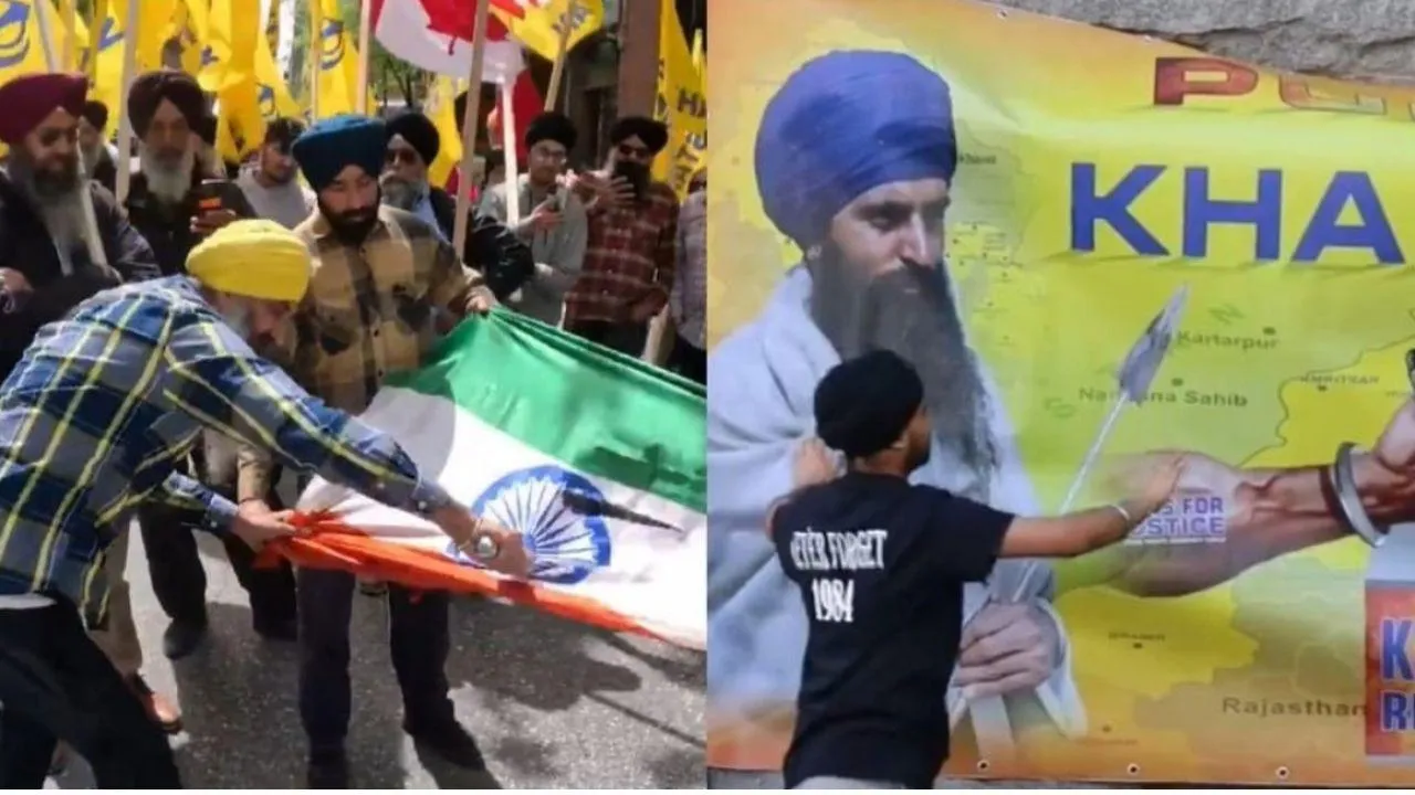 Khalistan supporters in Canada insulting the Indian flag
