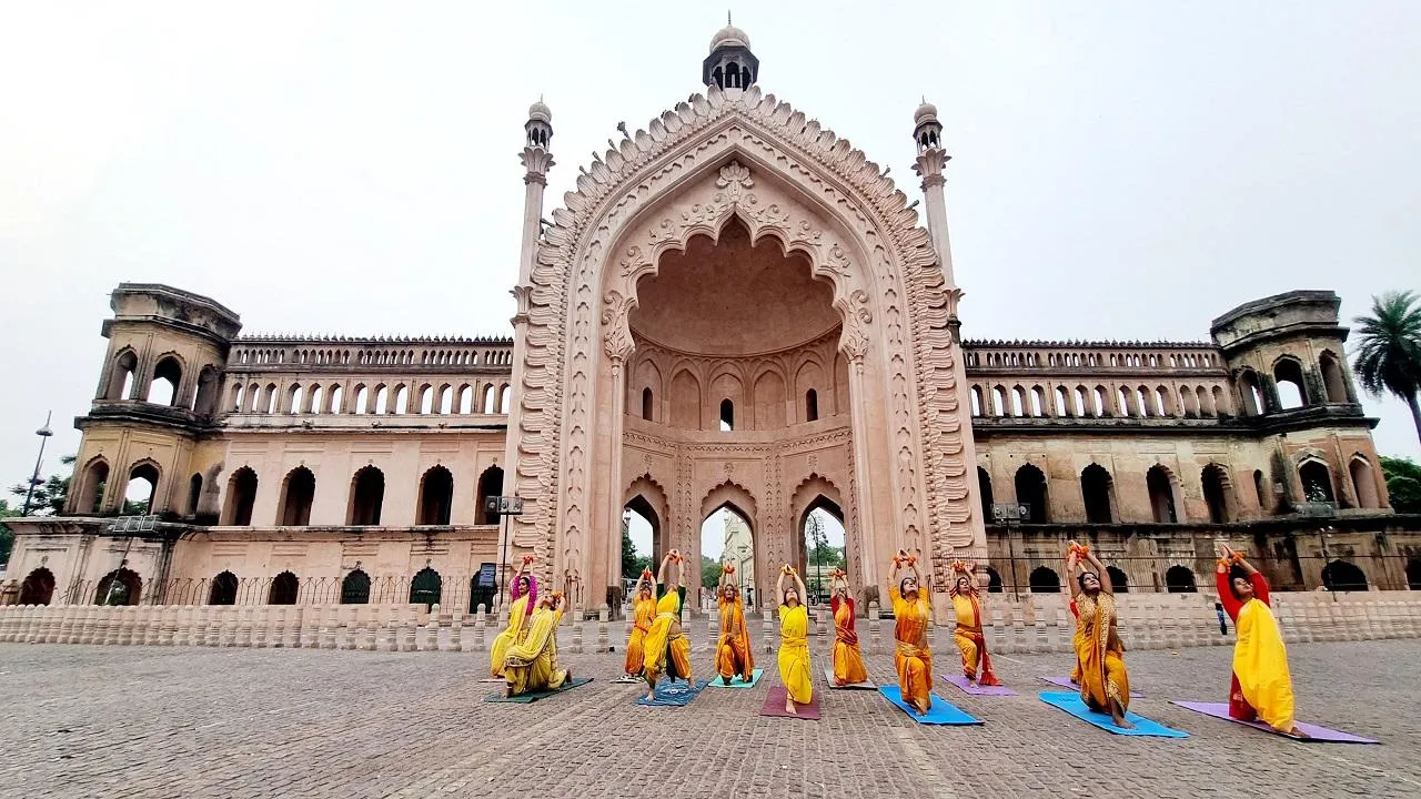Students did yoga at Rumi Darwaza