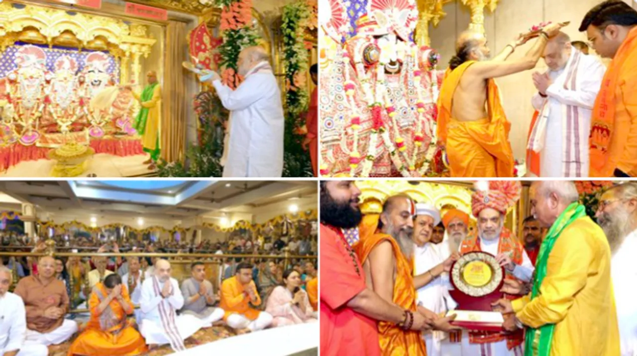 अहमदाबाद जगन्नाथ मंदिर में मंगला आरती का दिव्य दृश्य, जहां भक्तगण रथयात्रा के शुभ अवसर पर प्रार्थना कर रहे हैं।