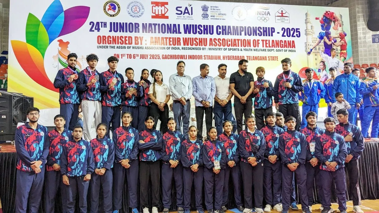 Up junior wushu players