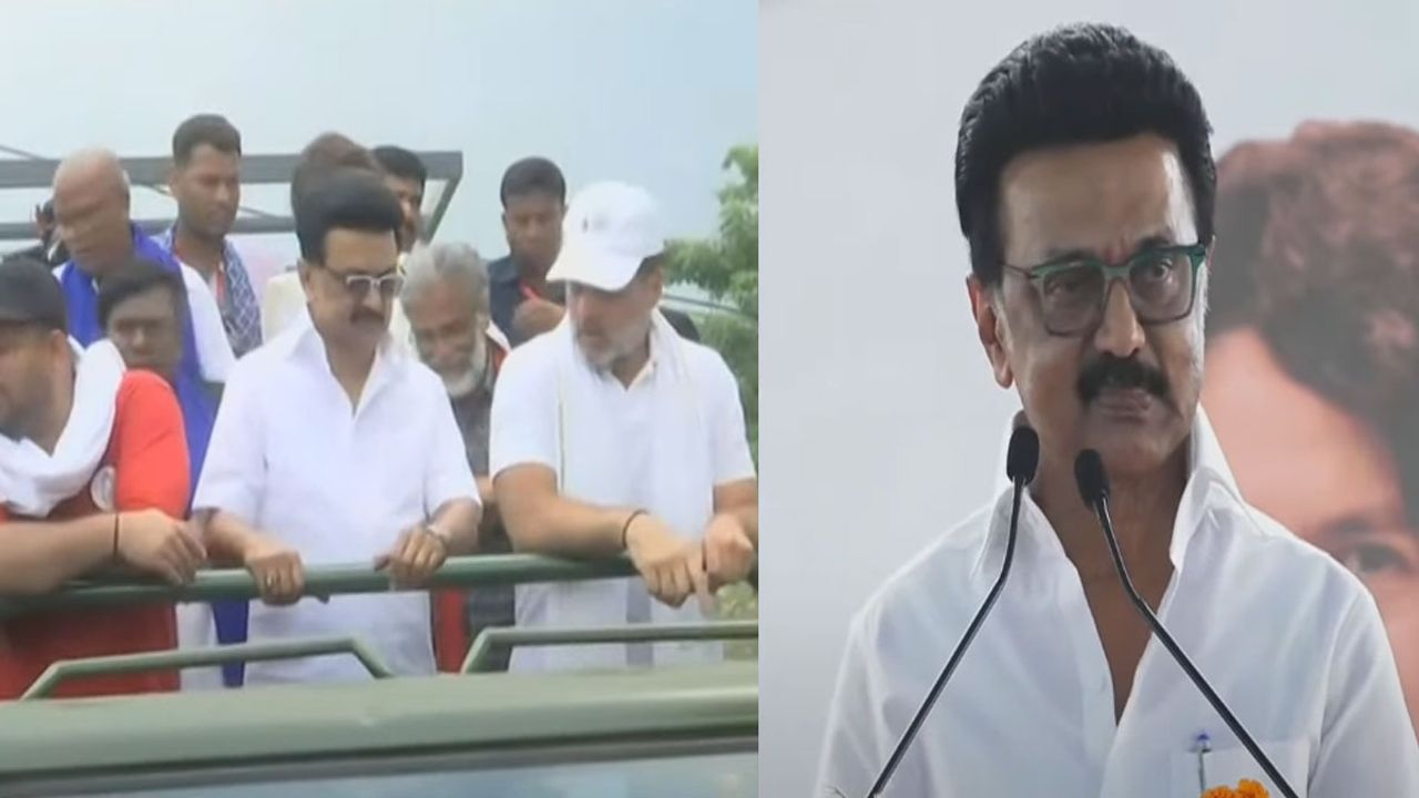 'சமூக நீதிக்காக 2000 கிலோ மீட்டர் பயணித்து வந்துள்ளேன்'-ராகுல் பேரணியில் முதல்வர் மு.க.ஸ்டாலின் பேச்சு