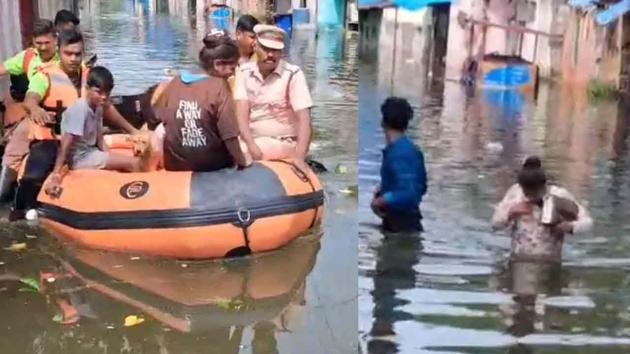 மழை நின்றும் தத்தளிக்கும் பொதுமக்கள்- ரப்பர் படகு மூலம் மீட்கும் தீயணைப்புத் துறையினர்