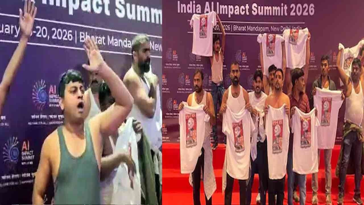 ஏஐ மாநாட்டில் மீண்டும் சர்ச்சை; சட்டைகளை கழற்றி காங்கிரஸ் கட்சியினர் திடீர் போராட்டம்!