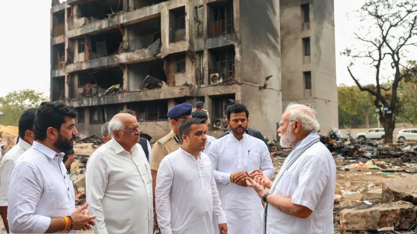 PM Modi on visited the crash site in Ahmedabad today