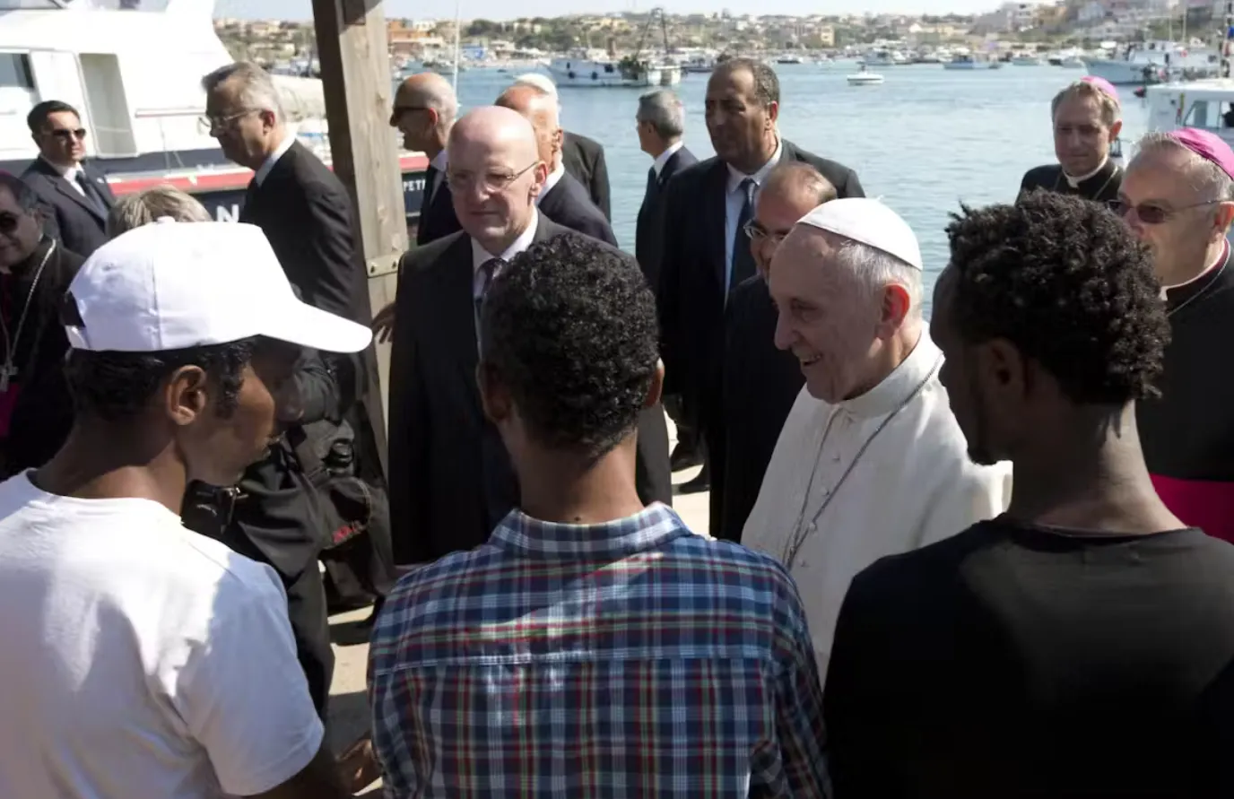 Pope Francis on his first visit to the island of Lampedusa in Southern Italy where he met with and prayed for migrants. Alessandra Tarantino/Pool/EPA