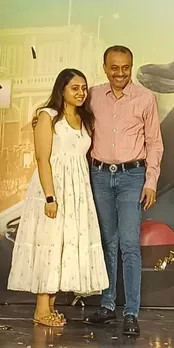 The Rajasaab producer T G VishwaPrasad with co-producer daughter Krithi Prasad