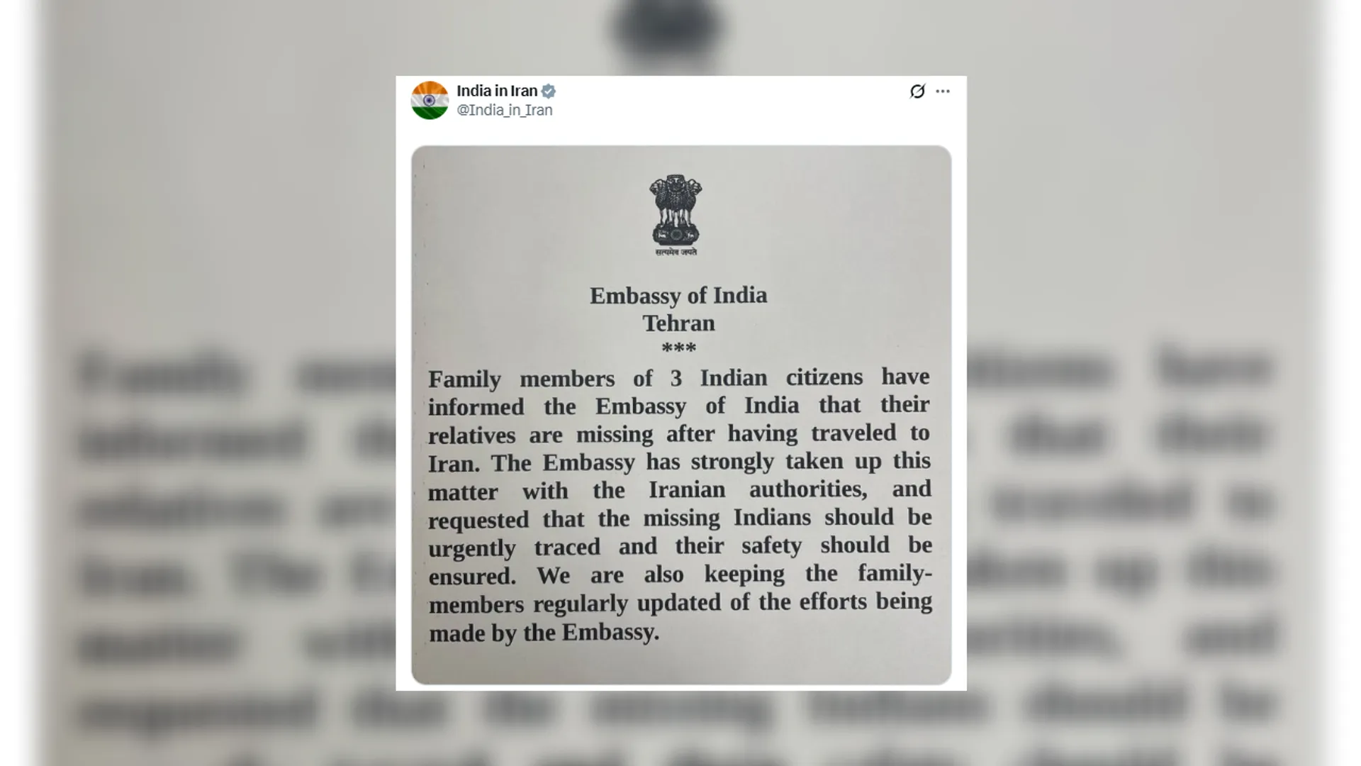 Missing Indian family Iran, Iran missing persons, Indian embassy Iran, diplomatic crisis Iran, India Iran relations