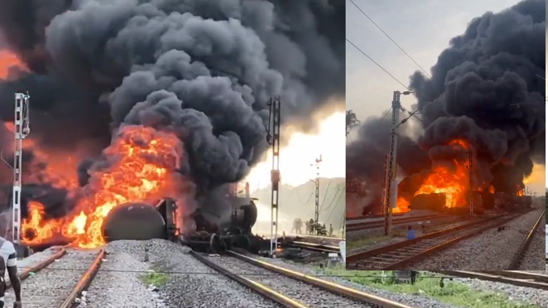 goods train caught fire,  train carrying crude oil near Tiruvallur