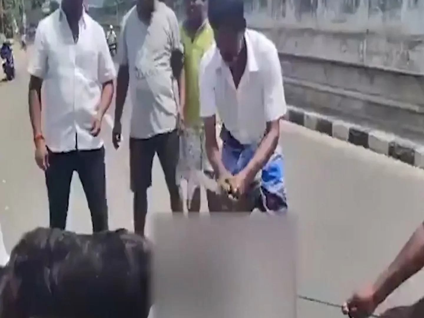 The goat was slaughtered in the middle of the road with a picture of a BJP leader placed on its head (Photo- Video Grab- X)