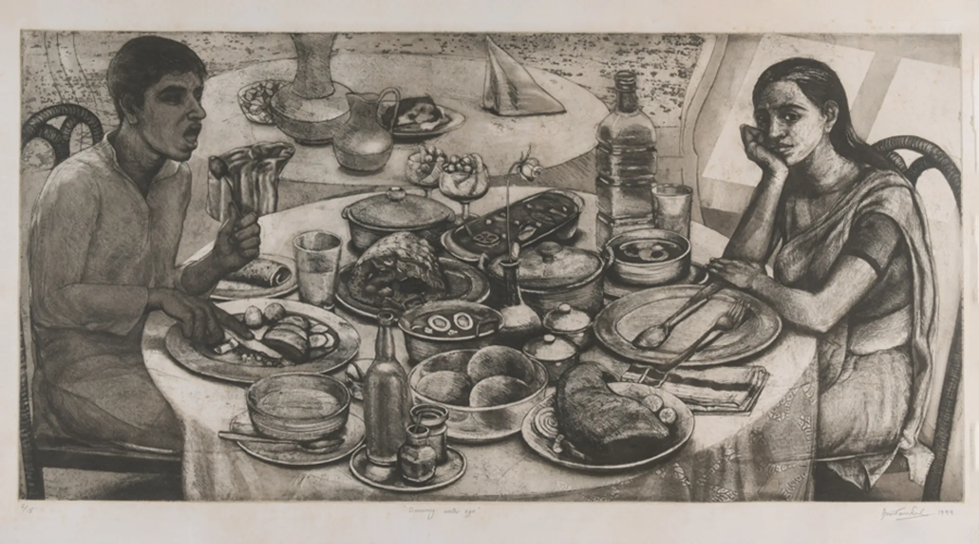  Anupam Sud, Dining with Ego, 1999 Etching and intaglio on archival paper 900X500 (1)   