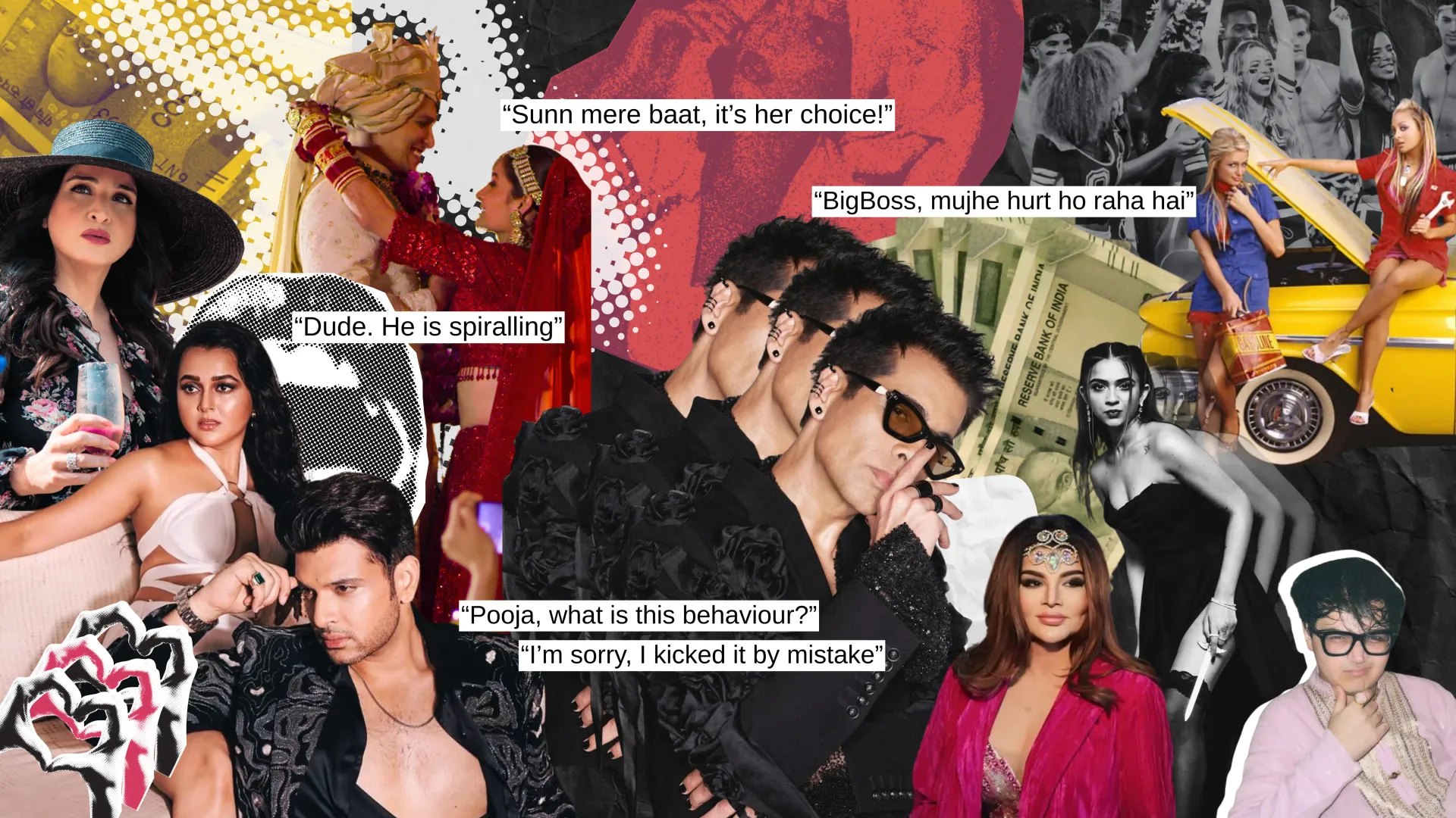  A collage of reality TV in India including Bigg Boss, Indian Matchmaking and The Traitors and 