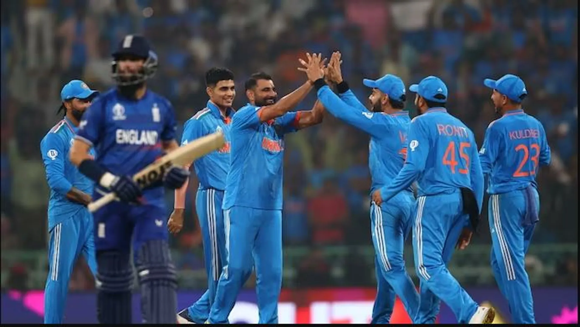 ଲଗାତର ଷଷ୍ଠ ବିଜୟ ସହ ଚଳିତ ବିଶ୍ୱକପ ସେମିଫାଇନାଲ ଦ୍ୱାର ଦେଶରେ ଭାରତ । ଇଂଲଣ୍ଡକୁ ୧୦୦ ରନରେ ହରାଇଲା ରୋହିତ ବାହିନୀ 