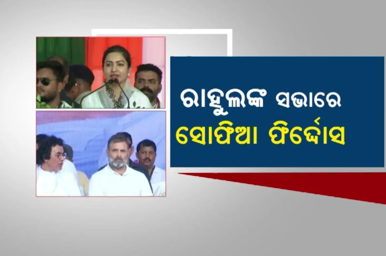 ରାହୁଲଙ୍କ ସଭାରେ ସୋଫିଆ ଫିର୍ଦ୍ଦୋସ । ସାଲେପୁର ମଂଚରୁ ଦେଲେ ରଣହୁଙ୍କାର