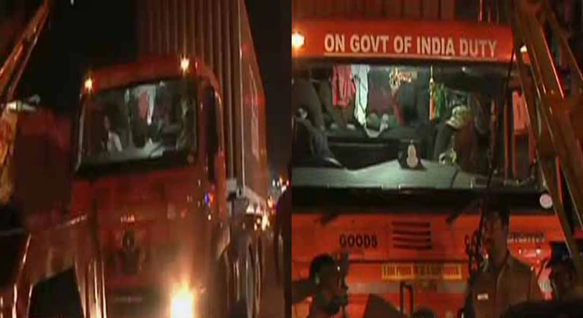 container lorry puncher in middle of the road 