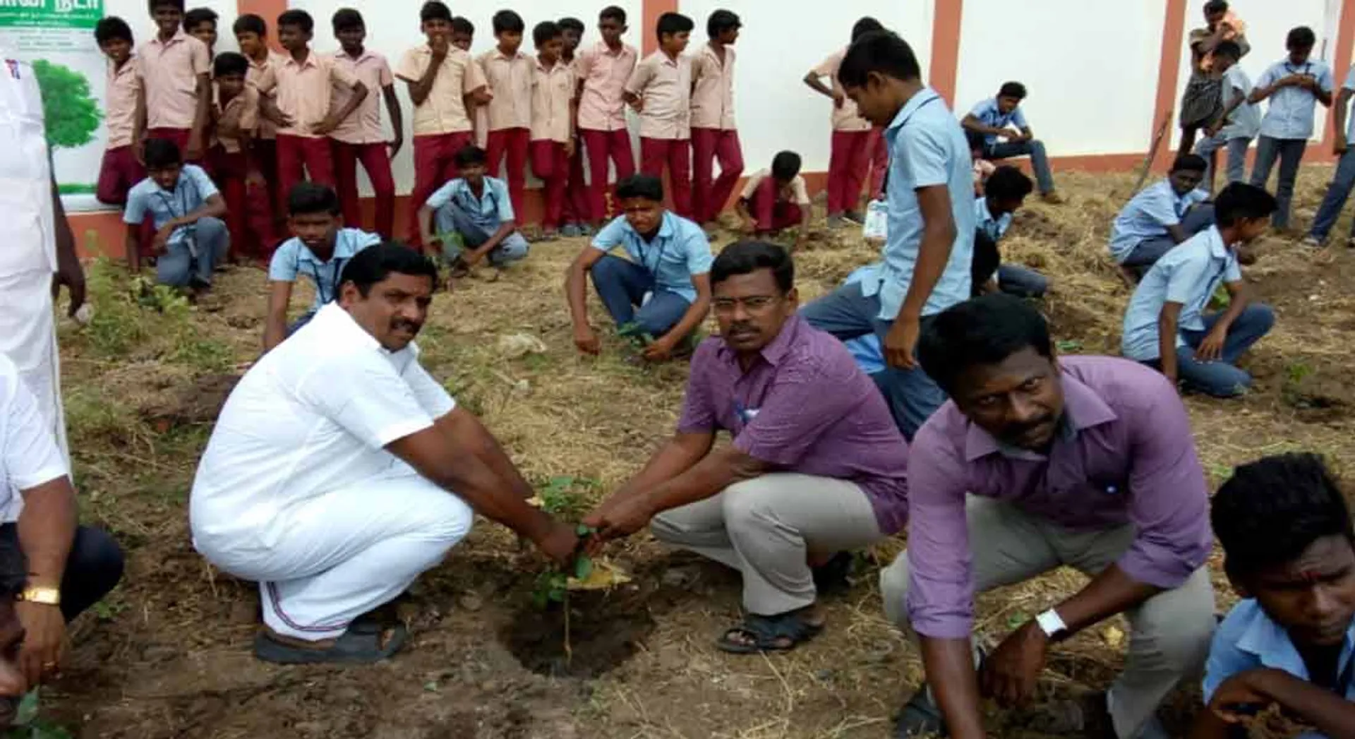 Students who sow trees in honor of the soldiers ...