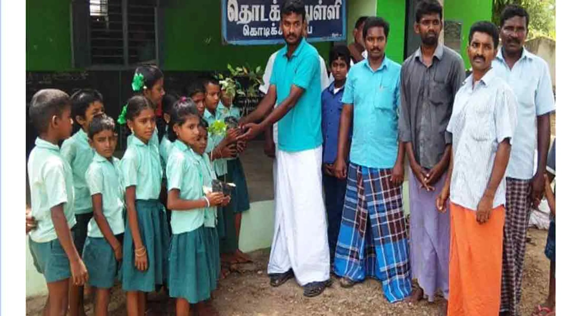 Schools open... young people  welcome the students with trees