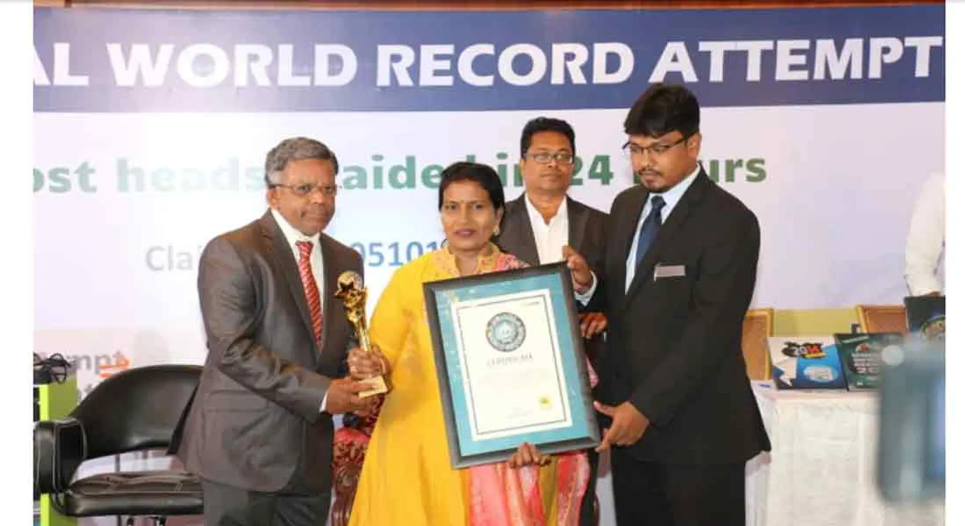 "Most Head's Braided in 24 Hours" new world recordof  Chennai woman 