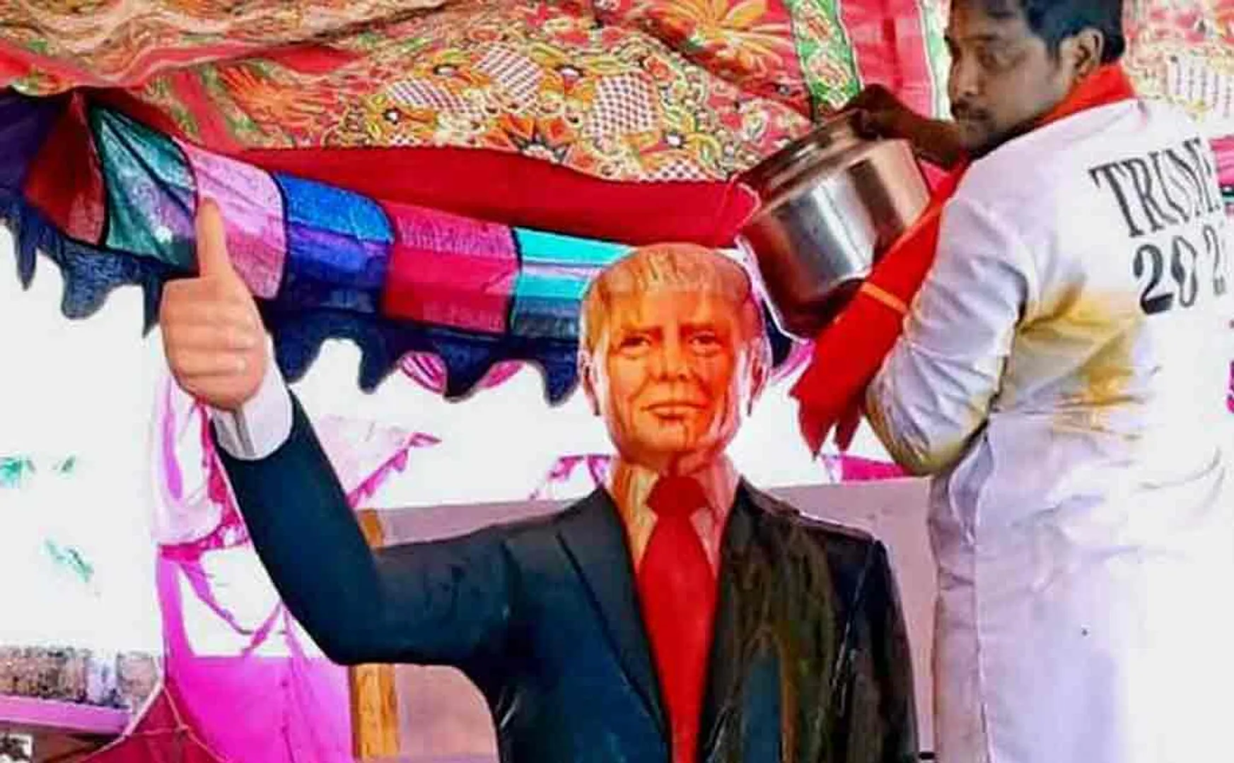 telangana man  installed a life size statue of the US President Donald Trump
