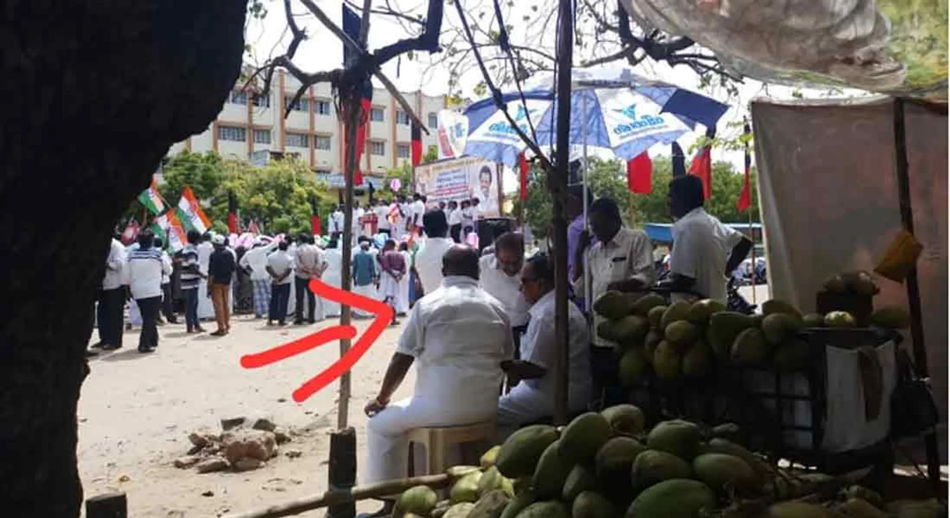 in the protest...dmk mla rest at Coconut water shop
