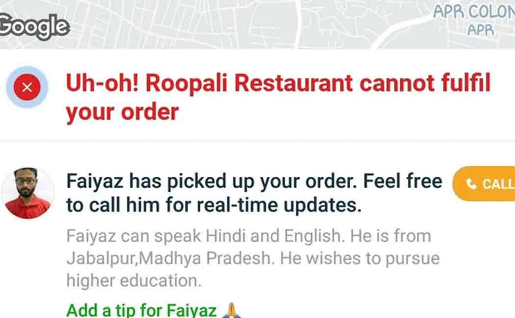 man cancelled his food order in zomato because of a non hindu person delivering that food