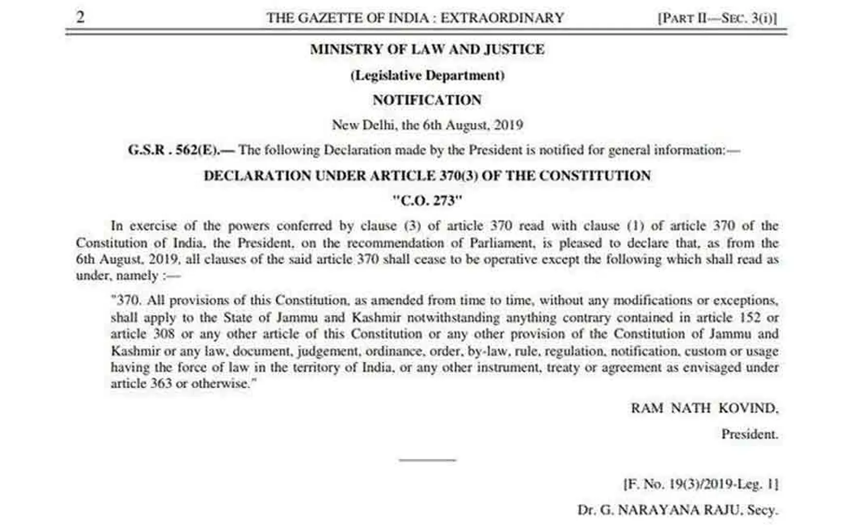 jammu kashmir issue notified in gazette