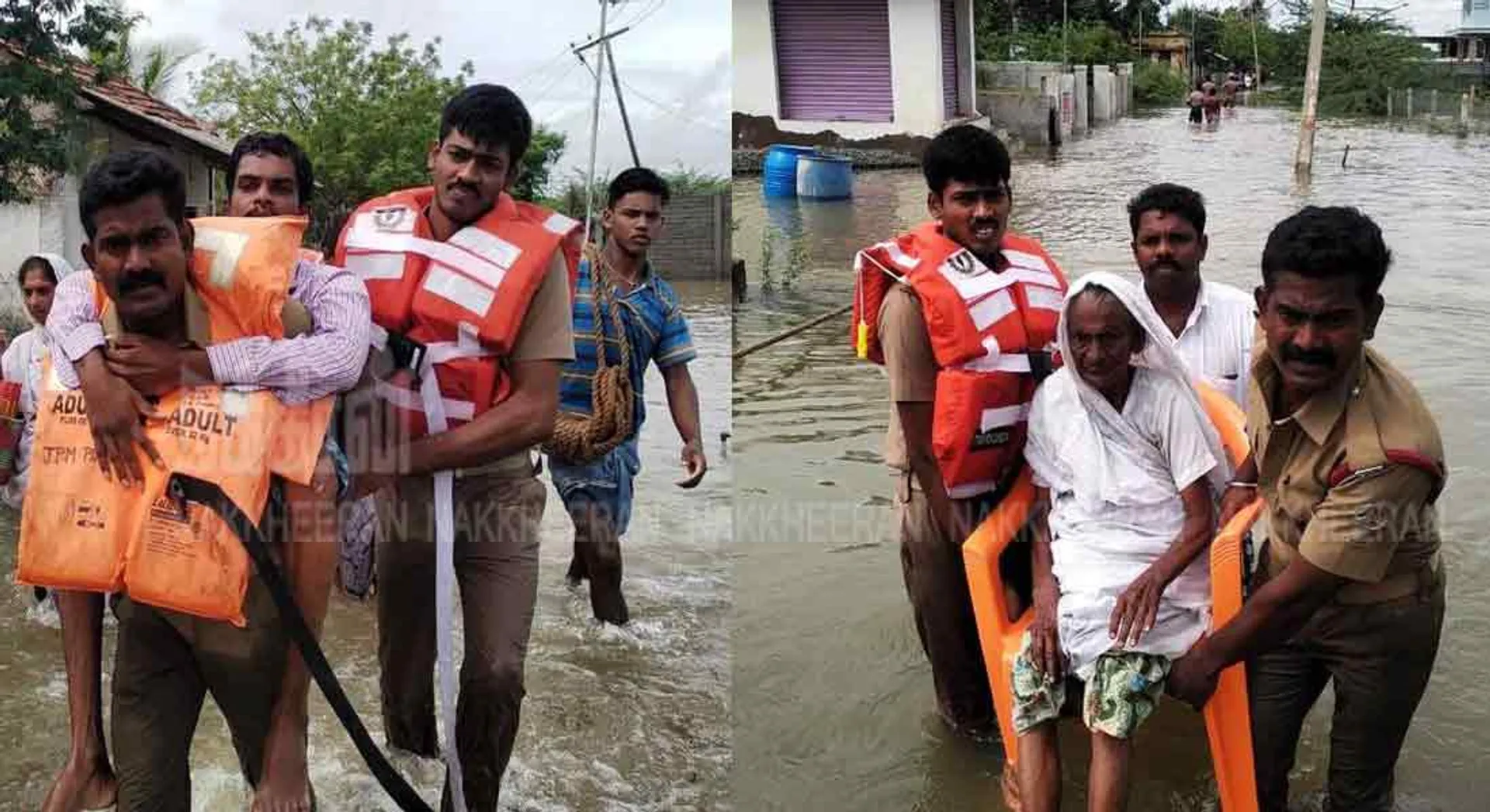 10 lakes filled with rainwater entering town ... Firefighters rescuing people!