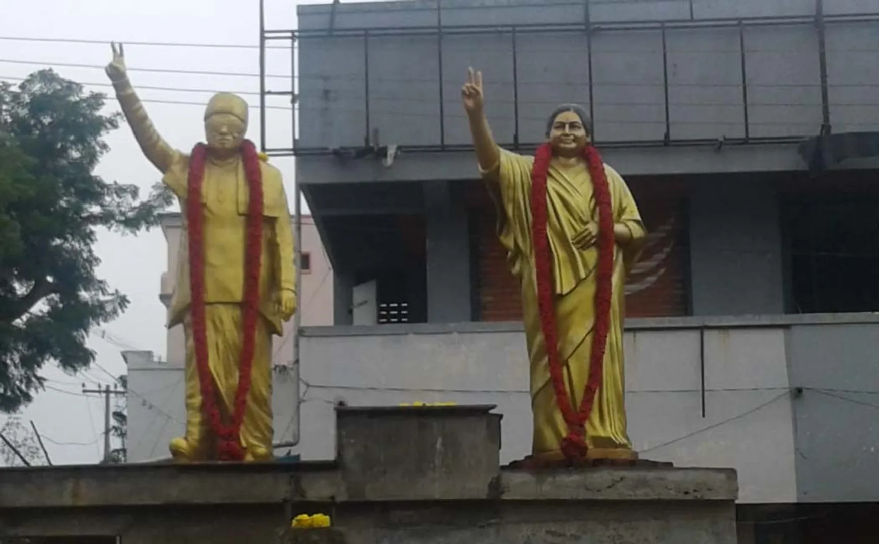tiruvarur district mgr and jayalalithaa statues opening for midnight 
