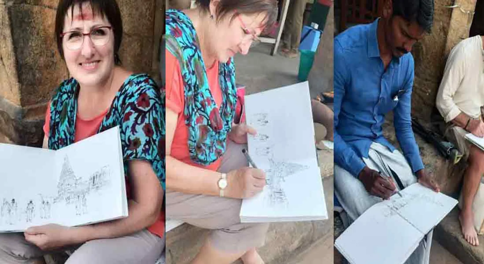 Elderly France Older Persons Draw a thanjai periyakovil