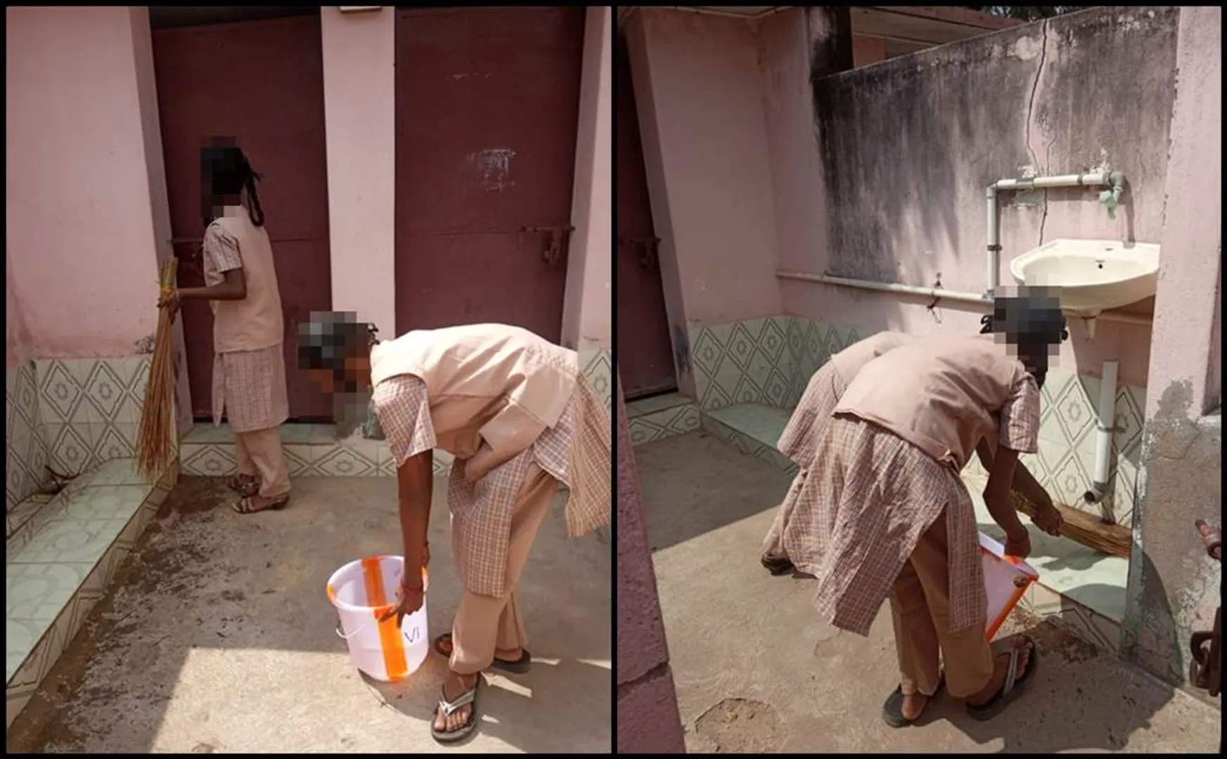  students cleans school toilet