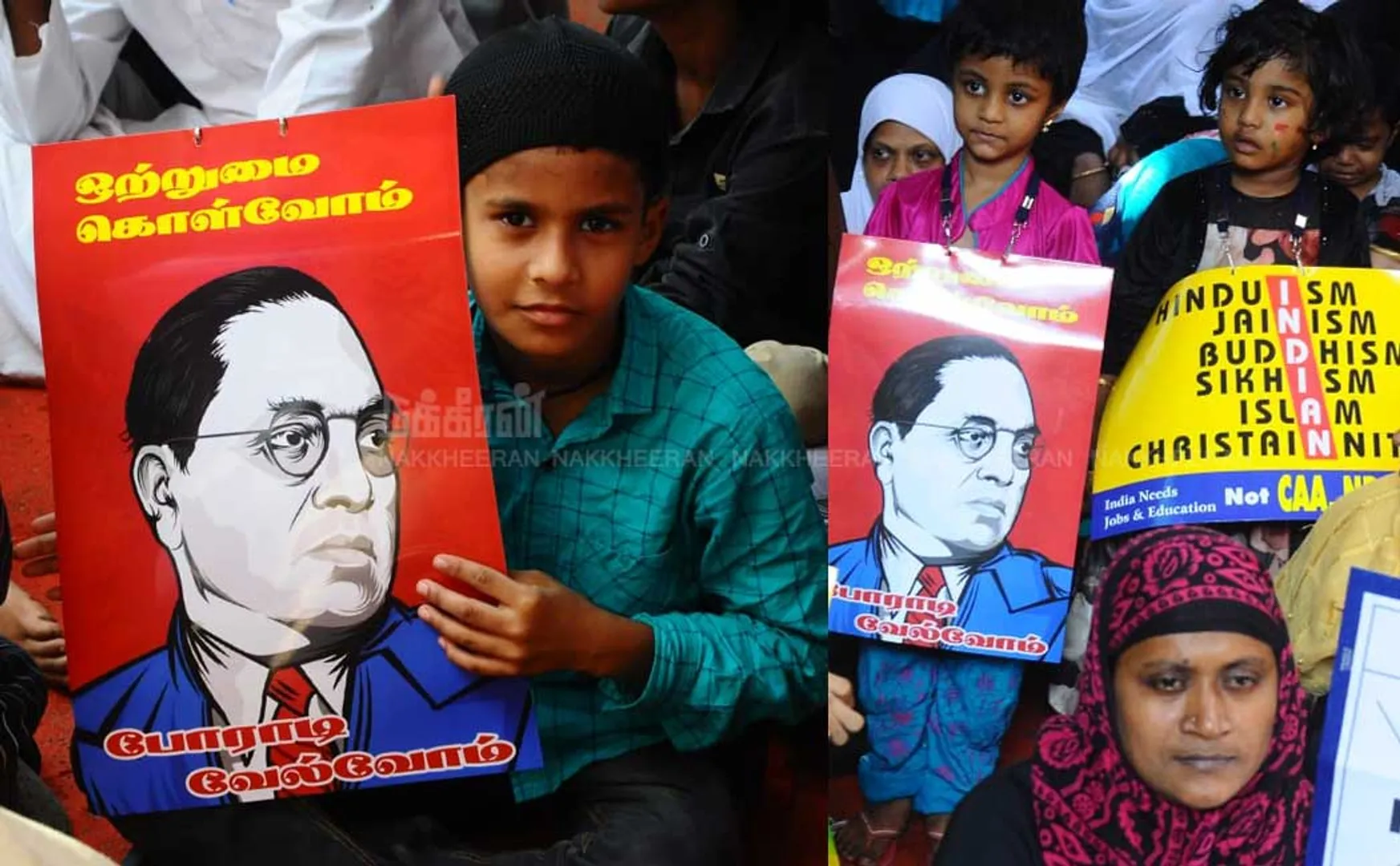 childrens on spot with ambedkar's photo  