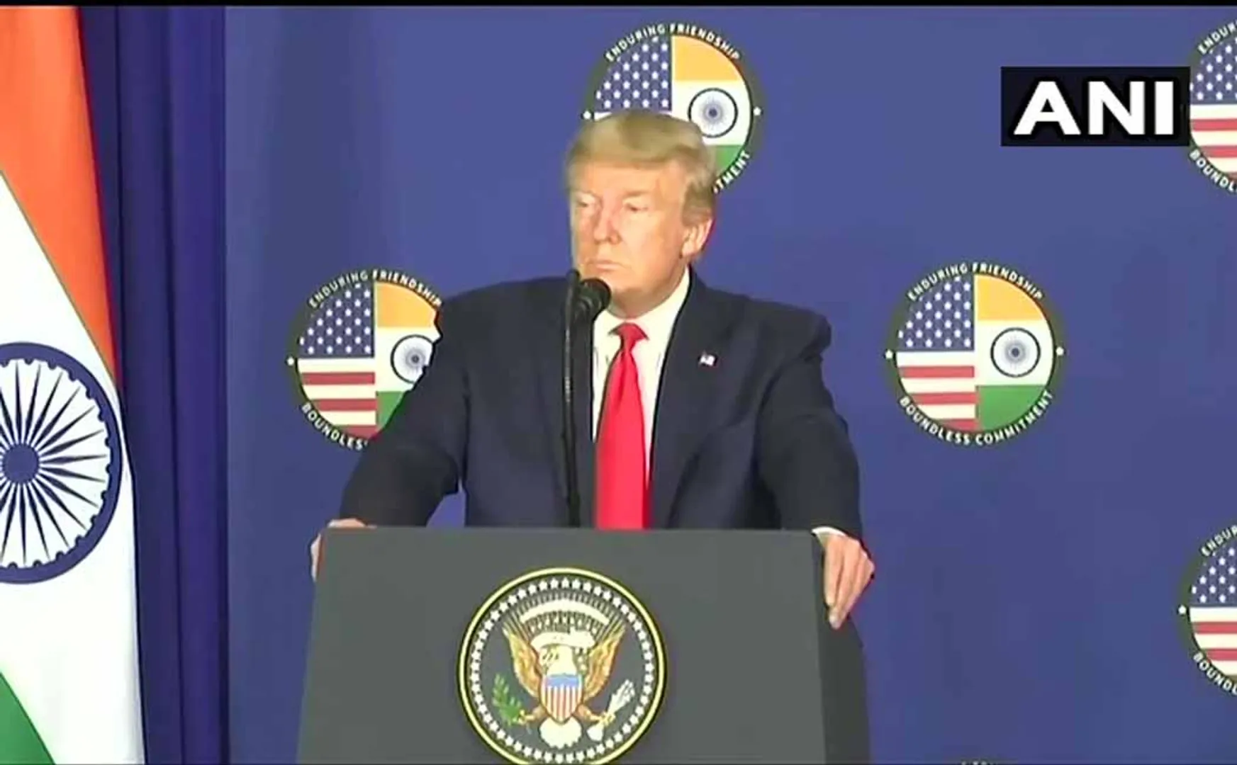 US PRESIDENT DONALD TRUMP IN DELHI PRESS MEET 