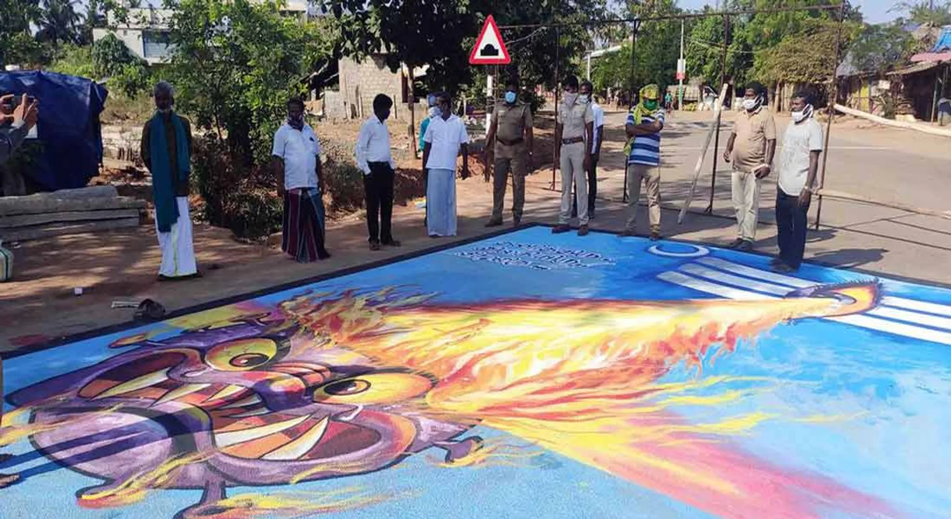 corona awarness drawing in pudukottai