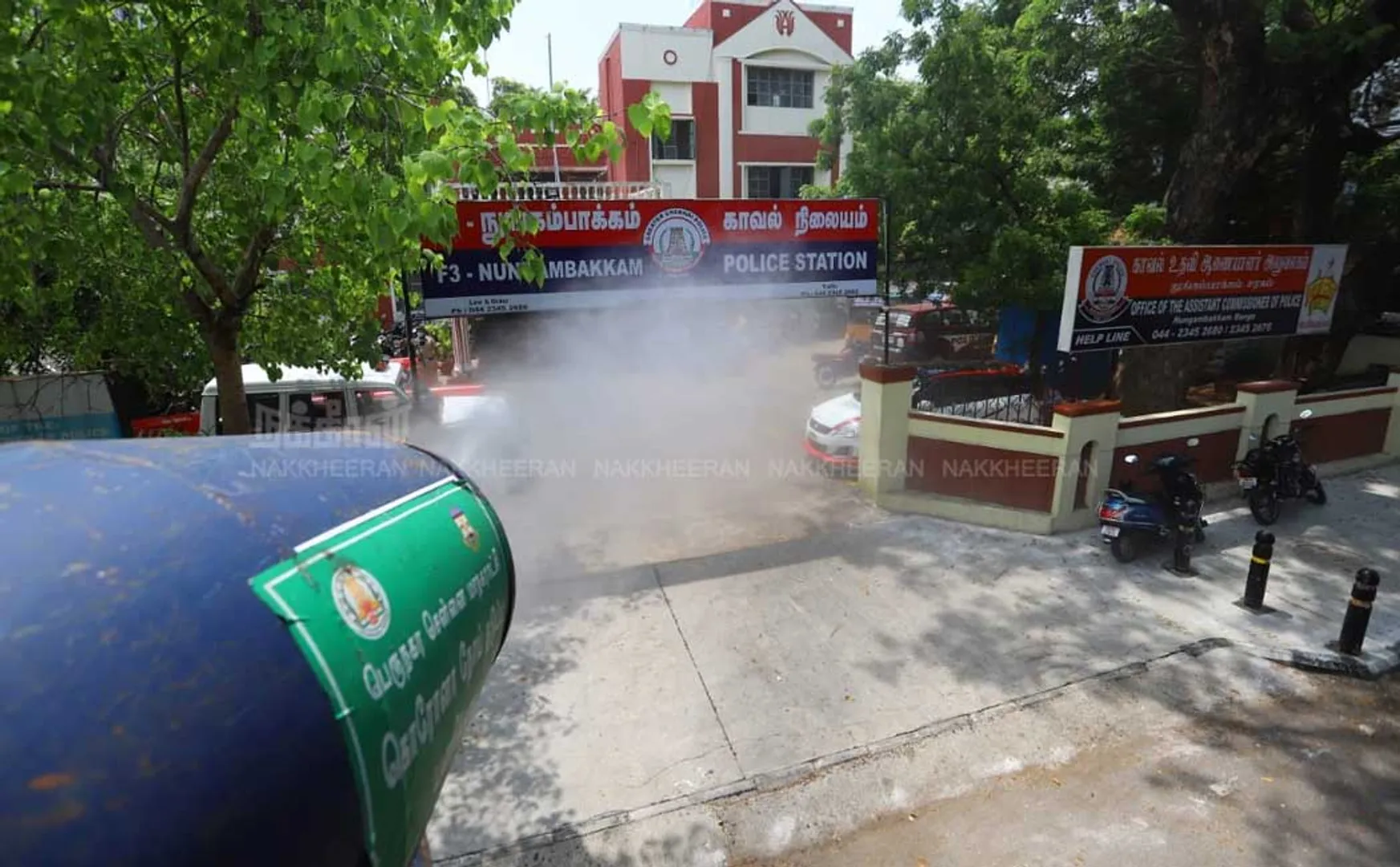 Antiseptic spray throughout the police station