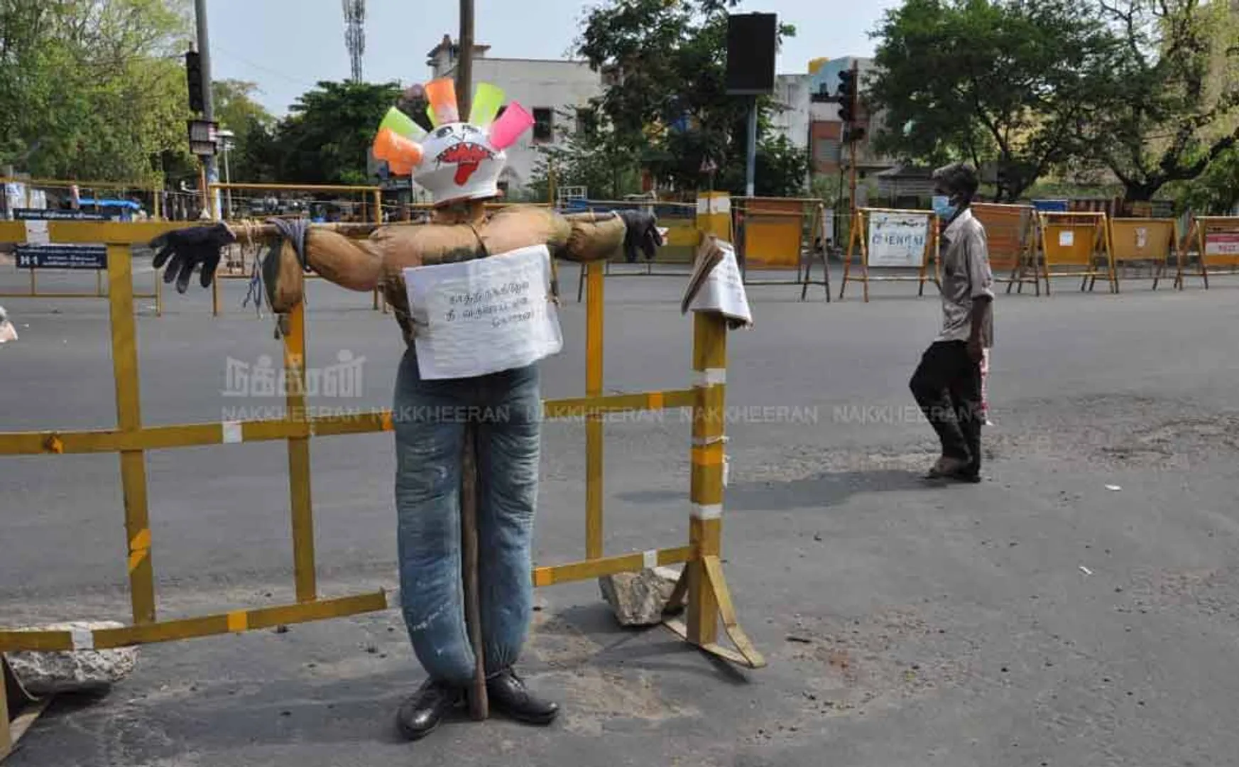 Corona doll placed on the road
