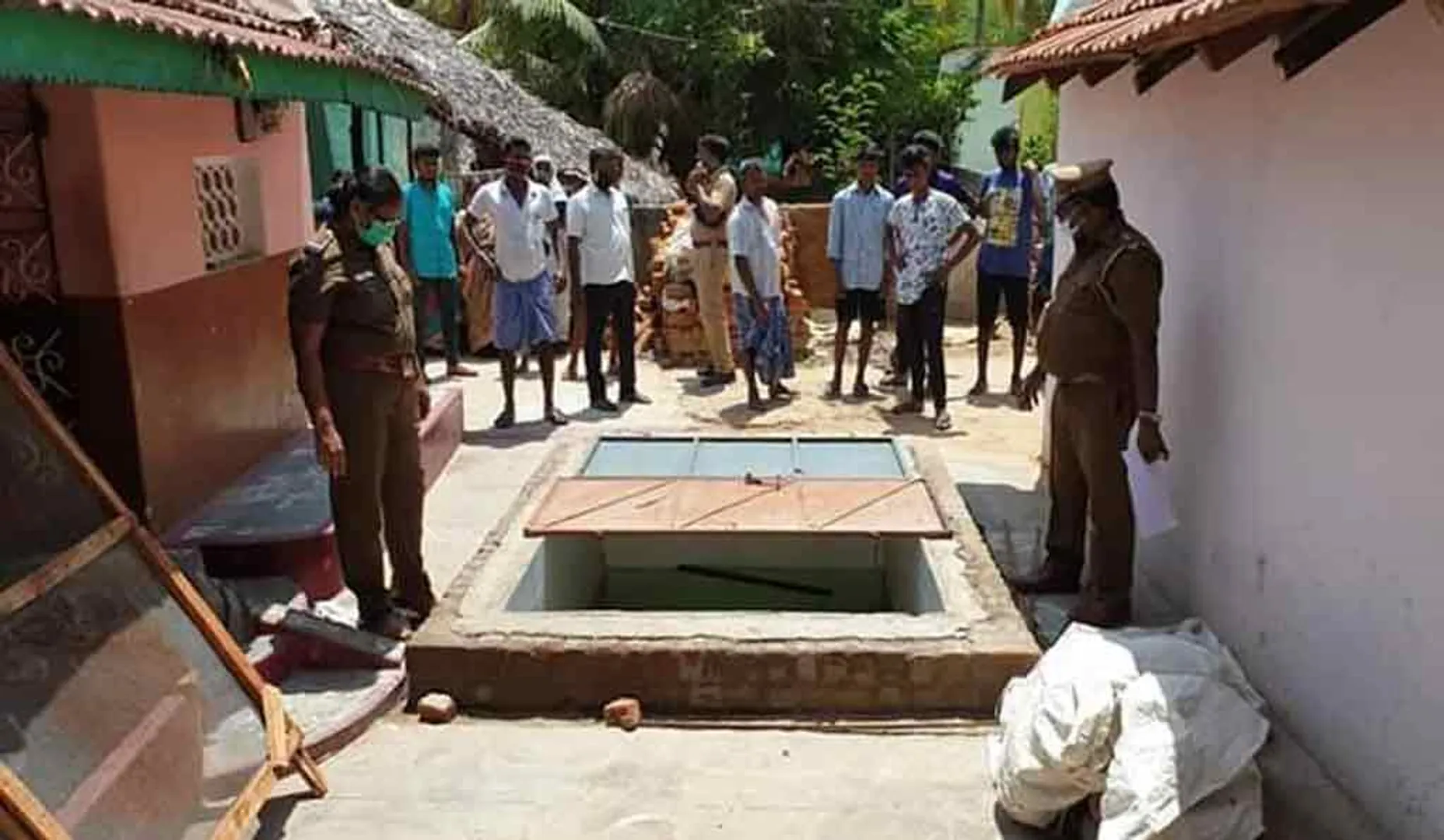 Child falling into water tank to see father
