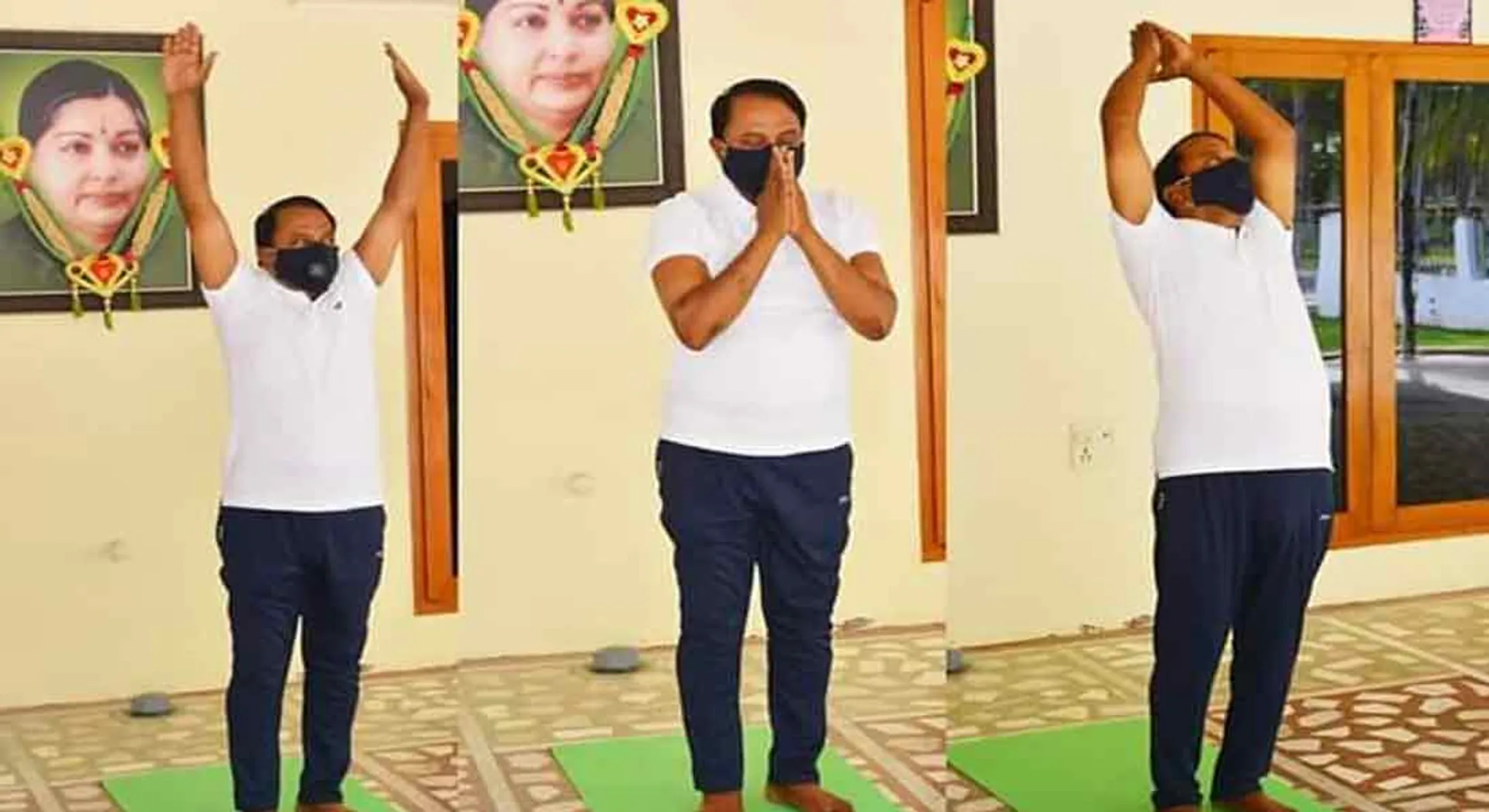  International Yoga Day ...Minister Senkottaiyan doing  Yoga 