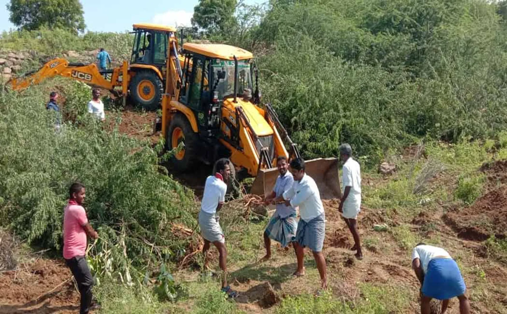 Village youths sweeping the lake ...