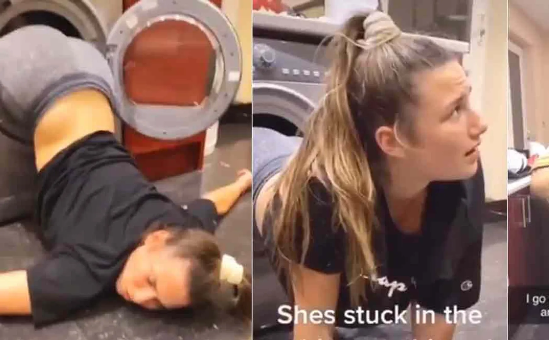 student stuck in washing machine