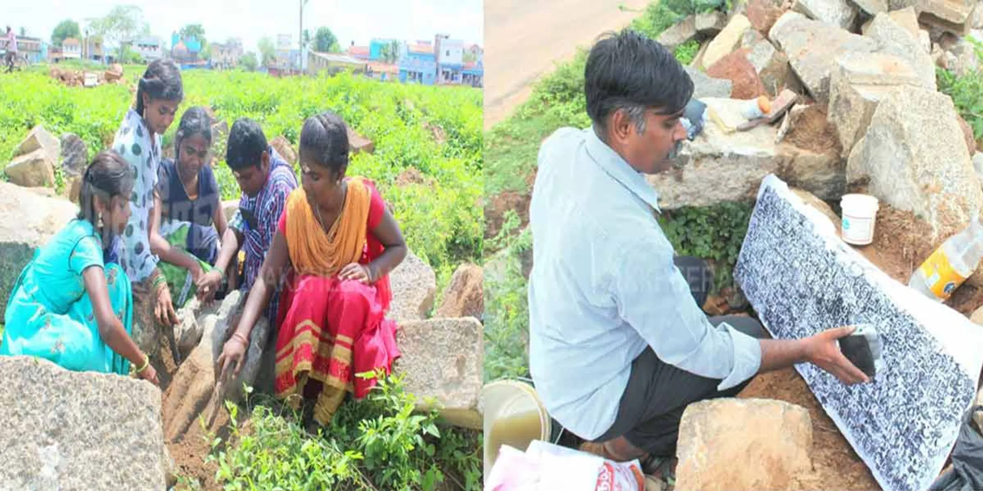 Inscriptions lying on the roadside in Anandur .. Demand for protection of sculptures!