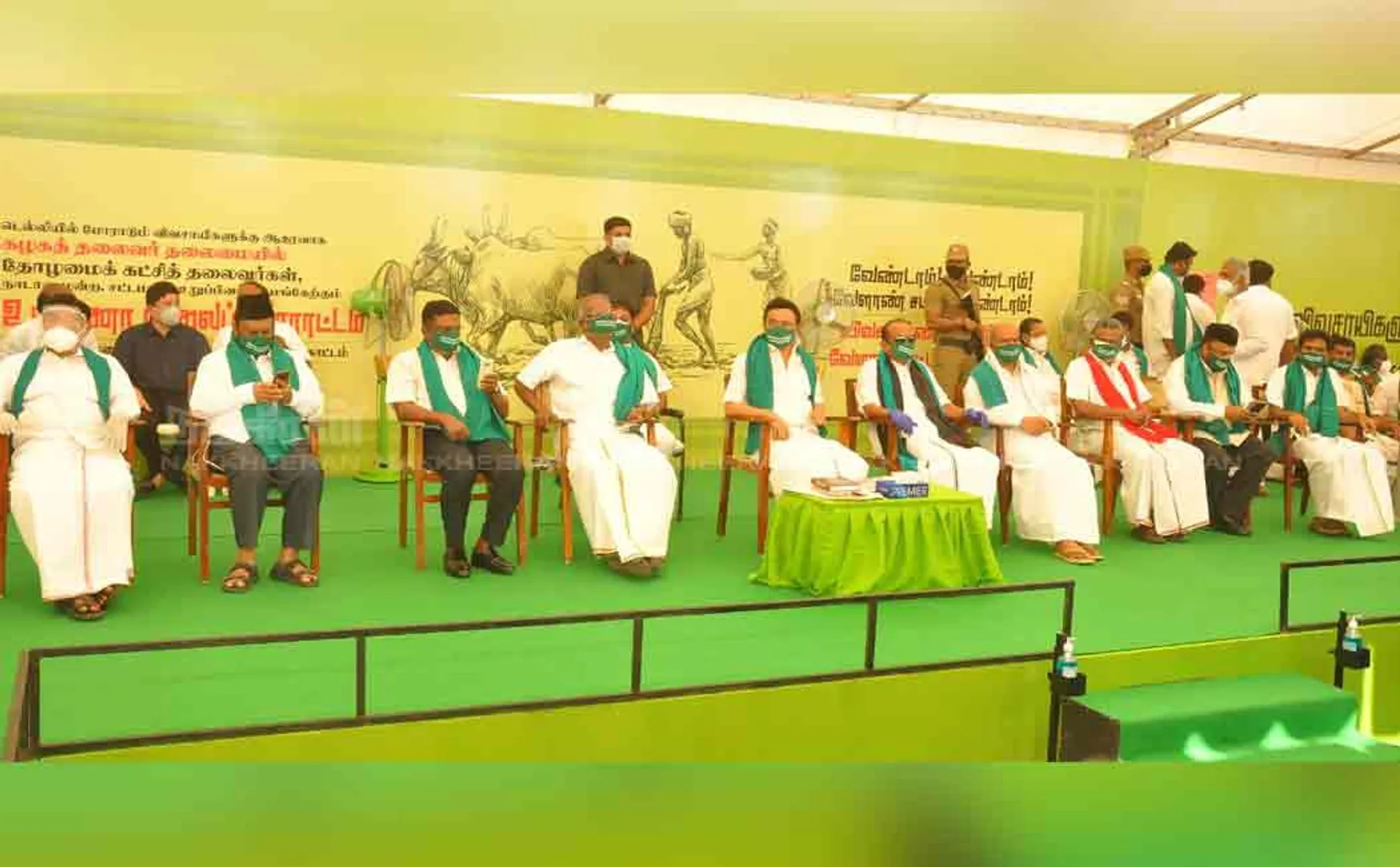 DMK in support of farmers And allied parties on hunger strike in valluvarkottam chennai
