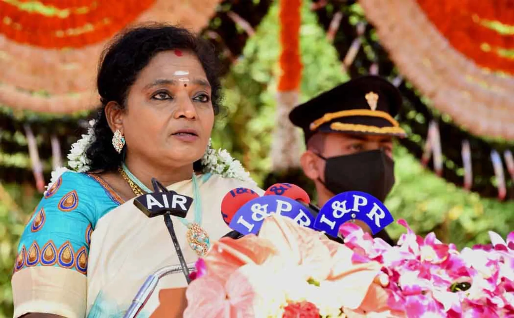 telangana governor press meet at puducherry ariport 