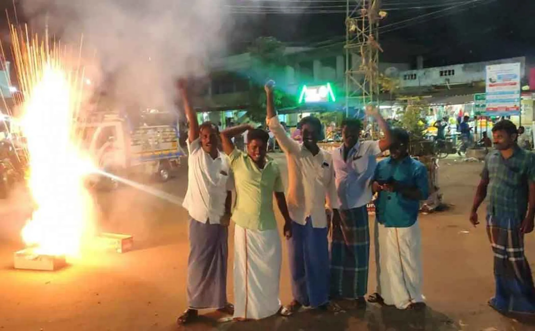 DMDK explode firecrackers  in celebration