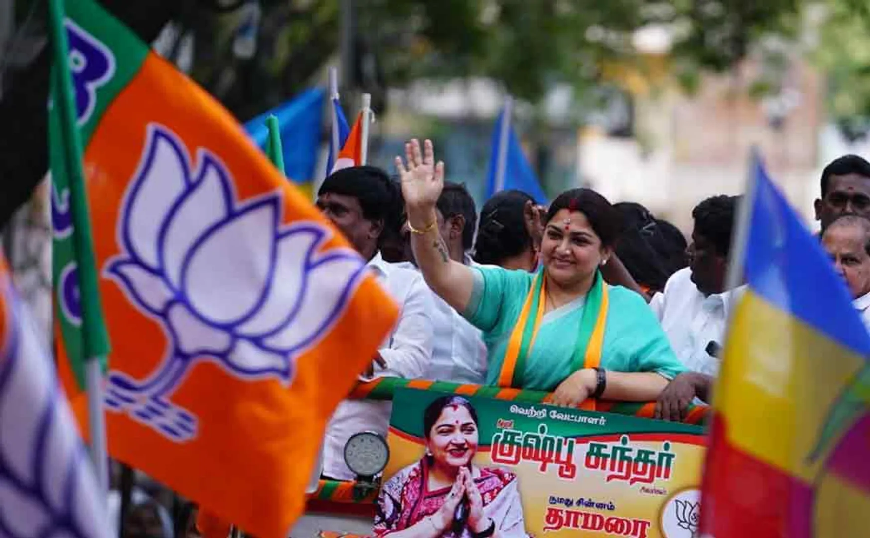 Thousand lights BJP candidate Kushboo's sticker in water bottle 