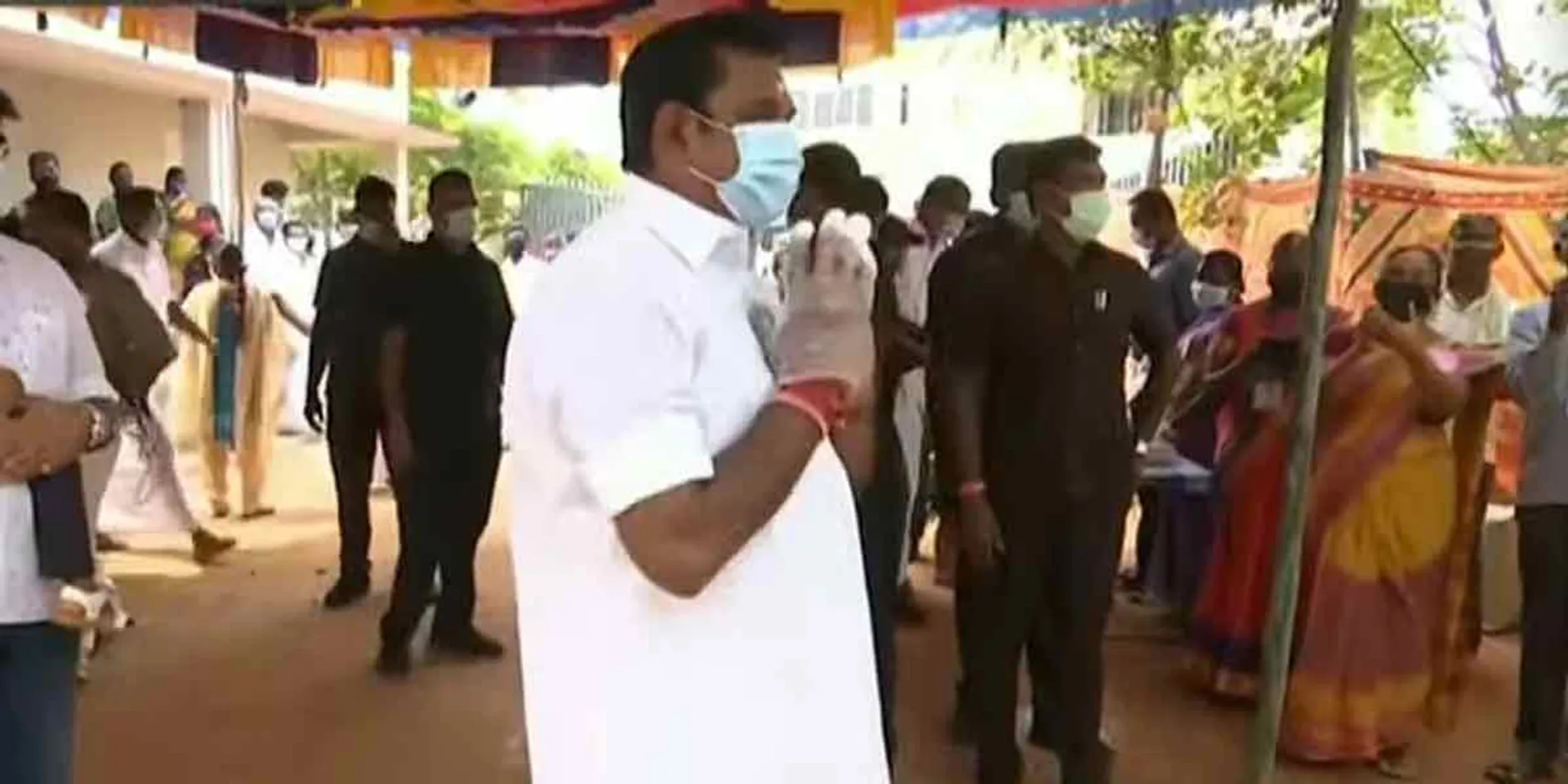 Edappadi Palanisamy standing in line to vote!