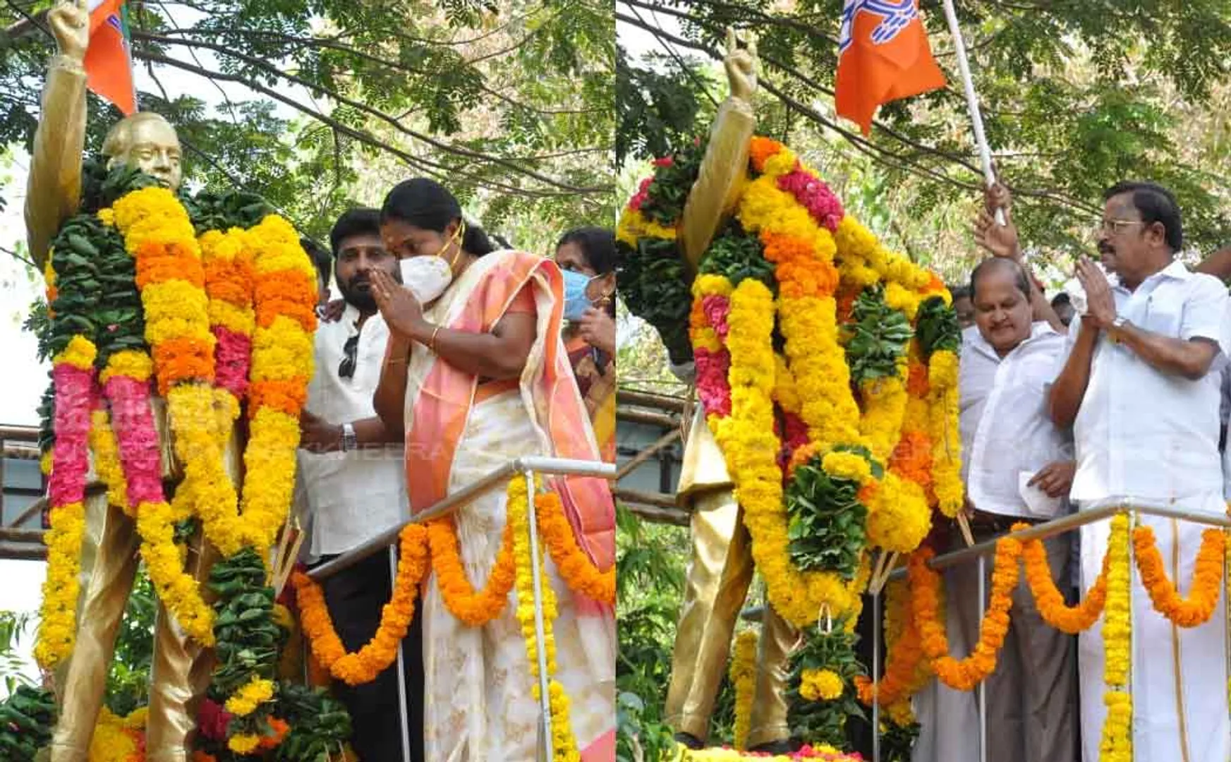BJP members wears garland to Ambedkar statue