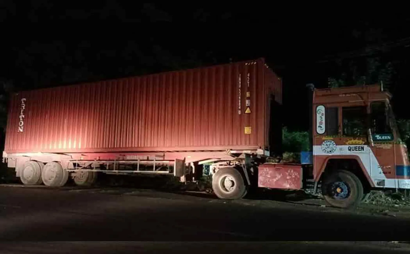 Container truck parked near counting center