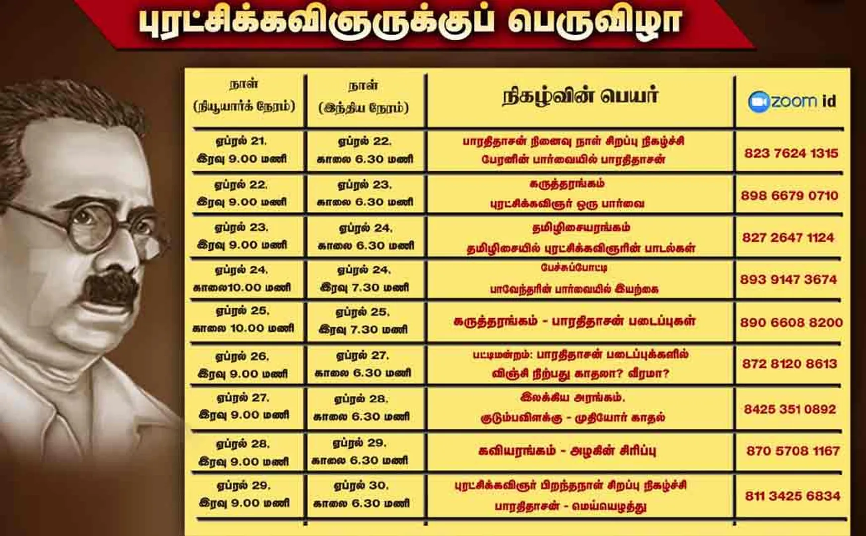 Festival in the United States for the Revolutionary Poet bharathidasan