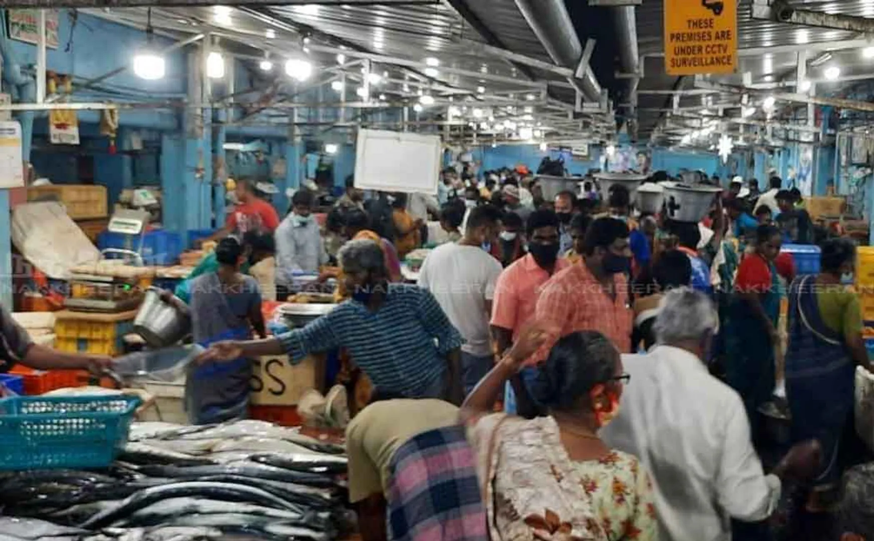People gathered at the fish market 