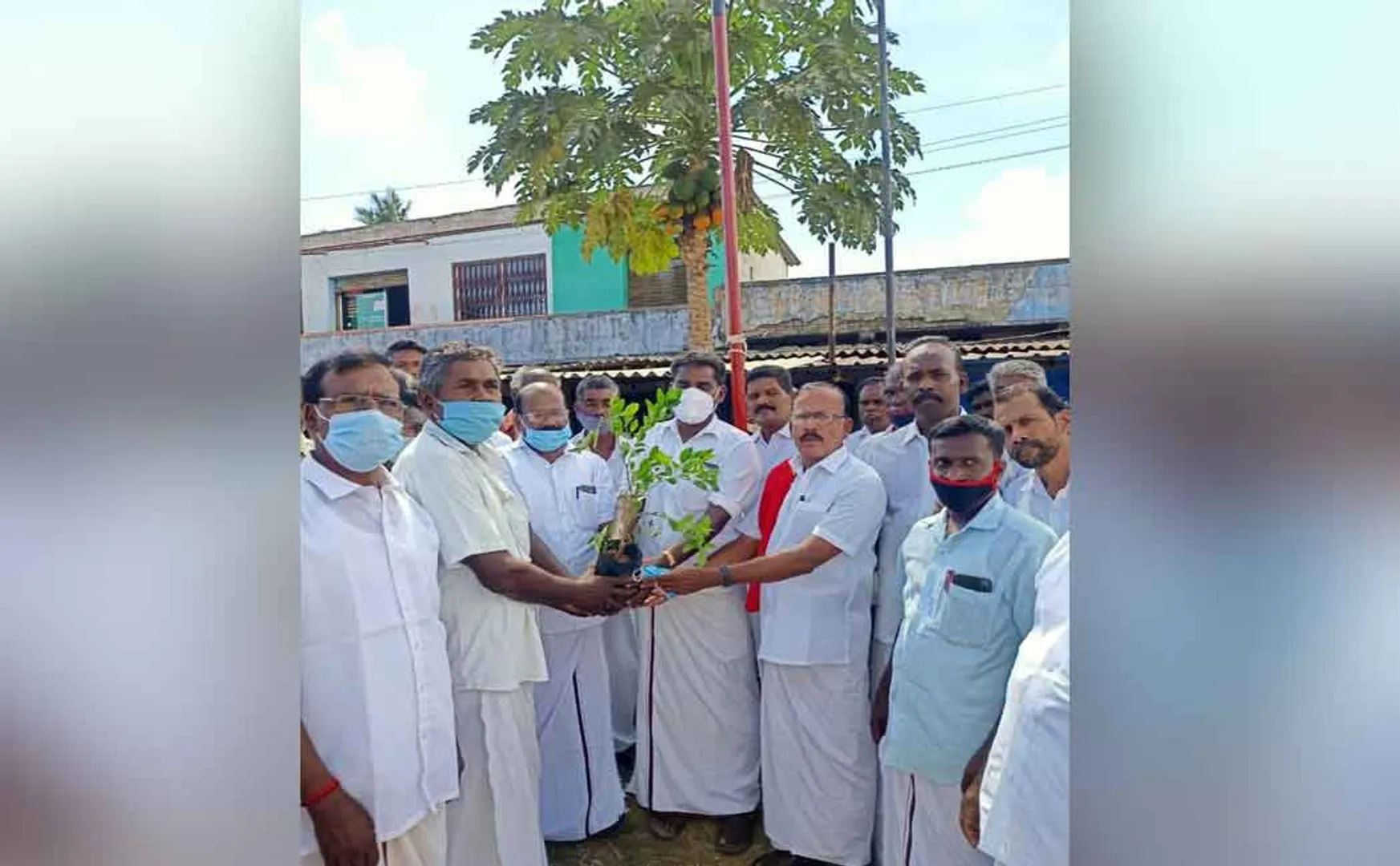 people celebrate stalin swearing ceremony by offering sapling and sweets