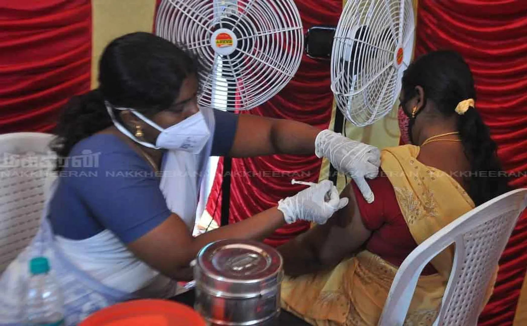 Corona vaccination camp held in Tiruvallikeni
